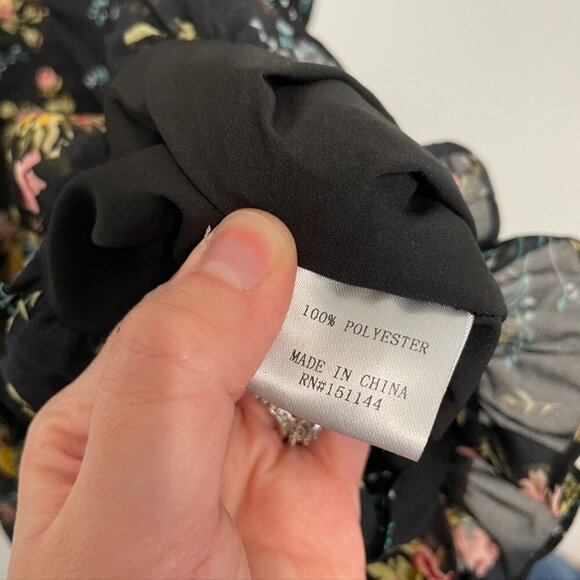 NEW NWT LEA VIOLA Shirred Floral Mini Dress Black Pink Multi Ruched Bodycon S - Picture 10 of 16